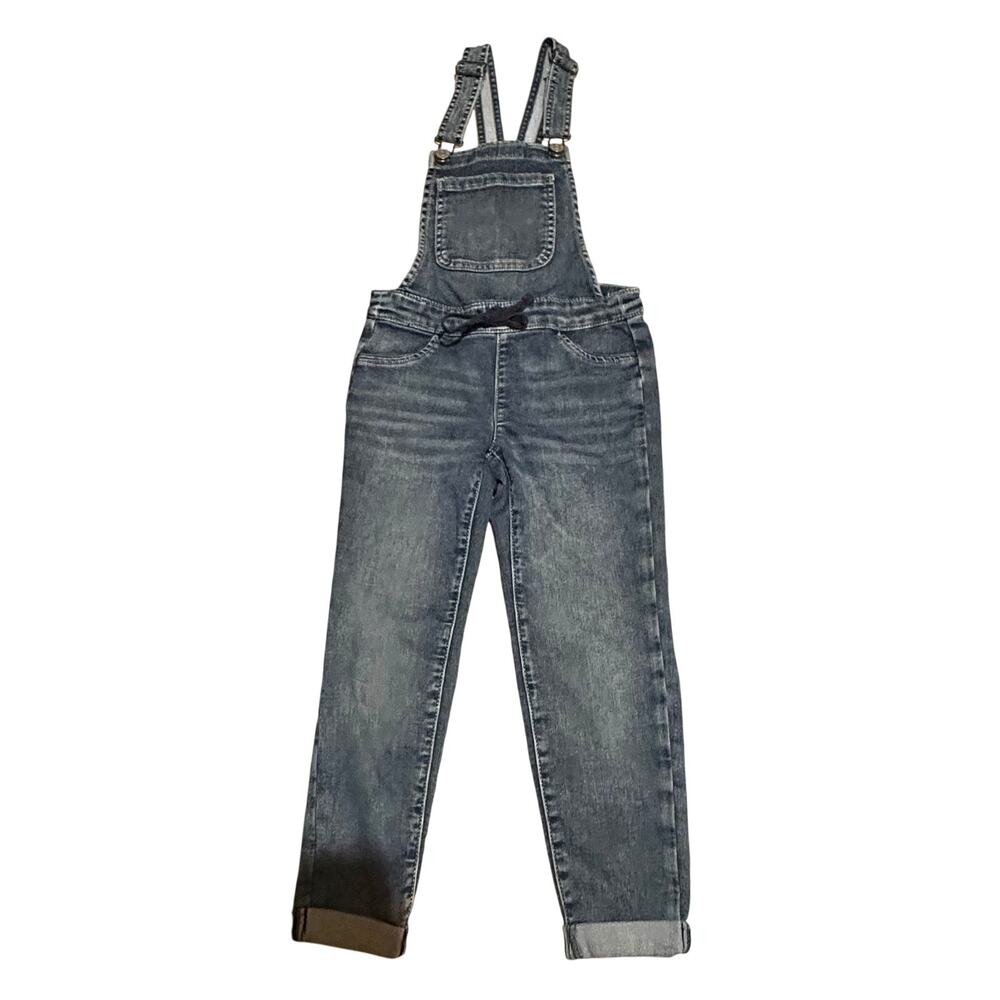 Justice Girls Denim Overalls Size 8 Adjustable Strap Stretch Blue Jean Jumpsuit